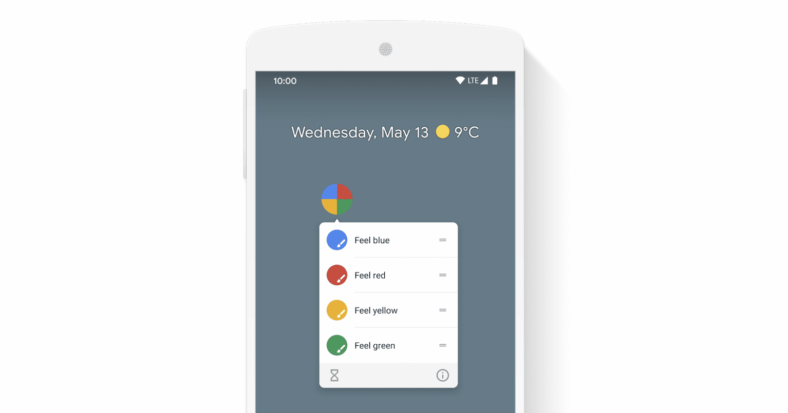 Android'de açılan bir uygulama kısayolları menüsünün ekran görüntüsü